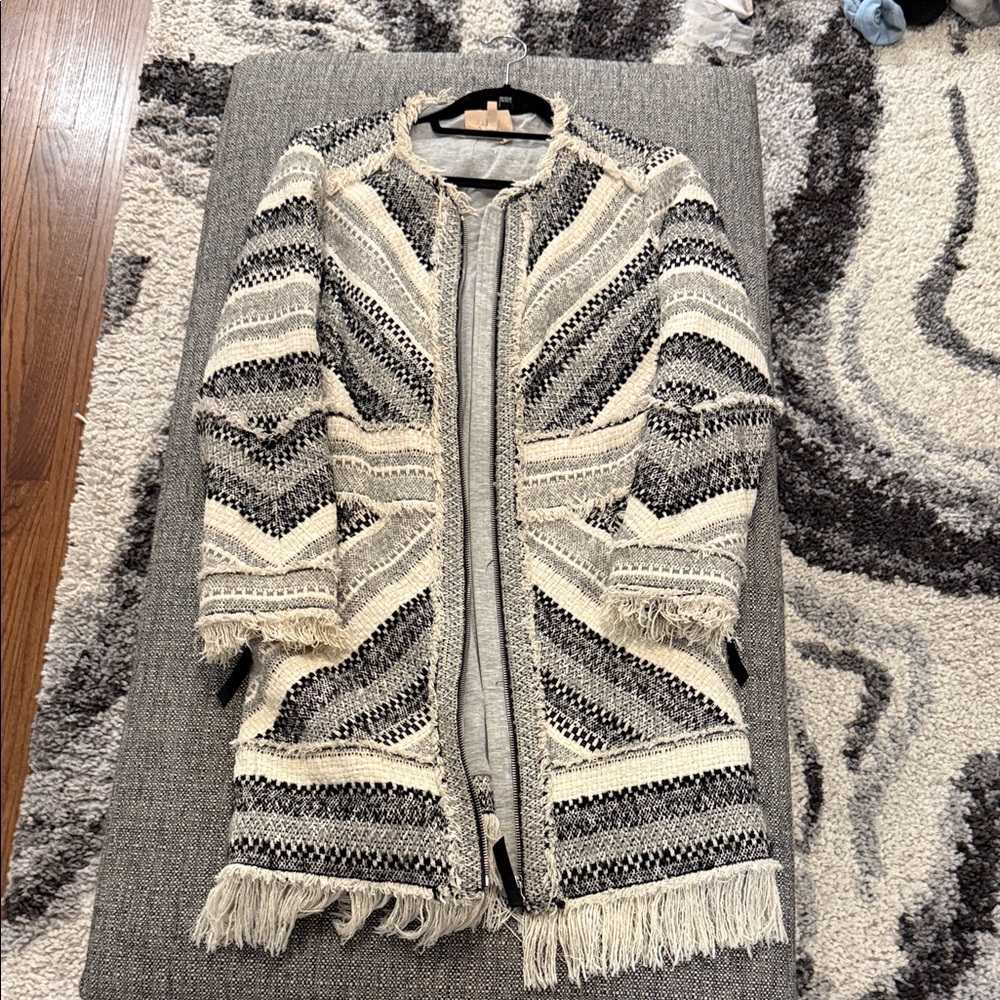 Vintage Rebecca Taylor Black and Cream Patterned jacket with pockets and zipper